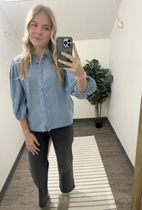 Denim Button Down Puff Sleeve Shirt