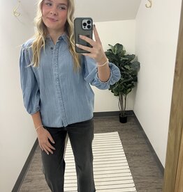 Denim Button Down Puff Sleeve Shirt