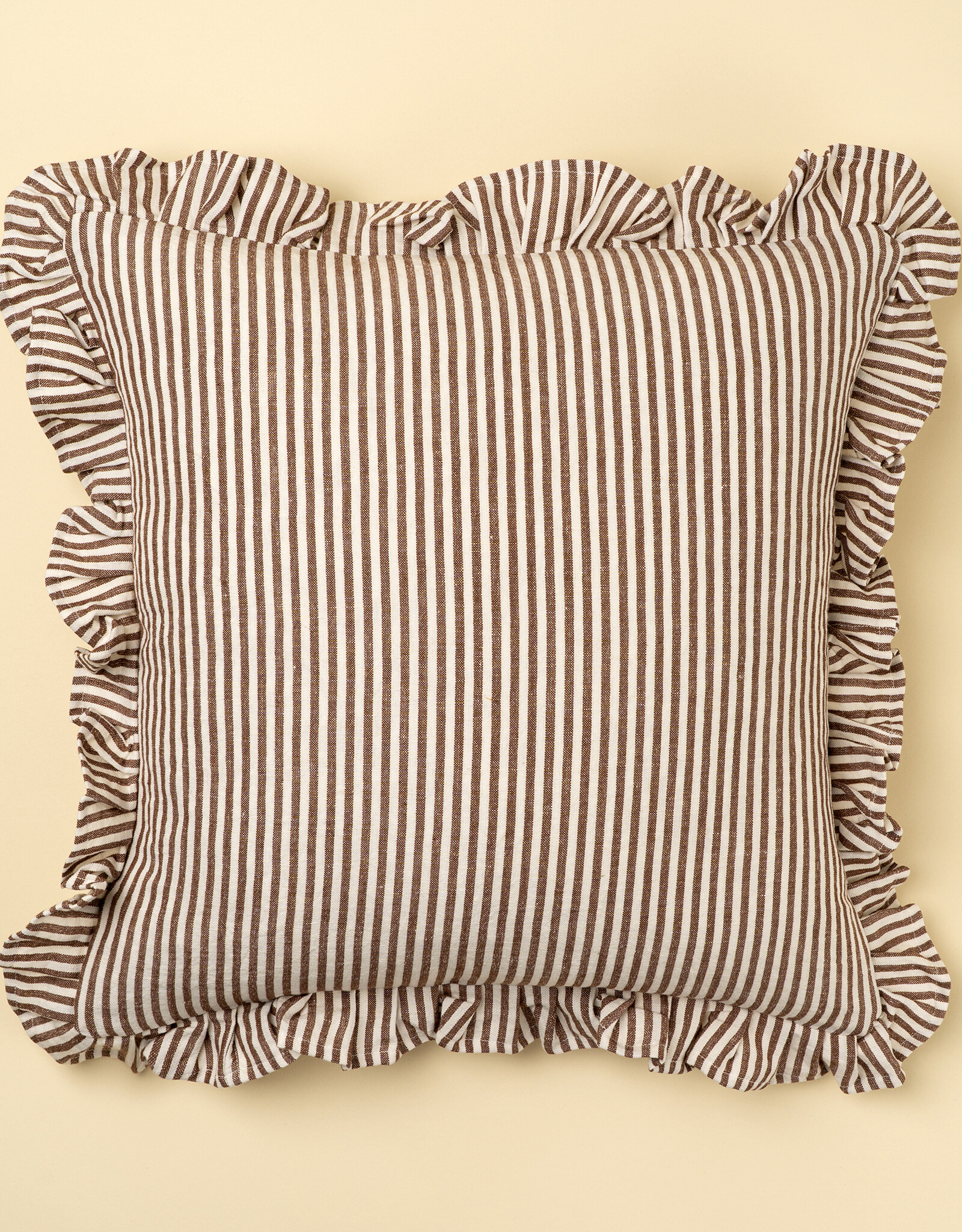 Indaba Ruffle, Thin Stripe Pillow, Brown