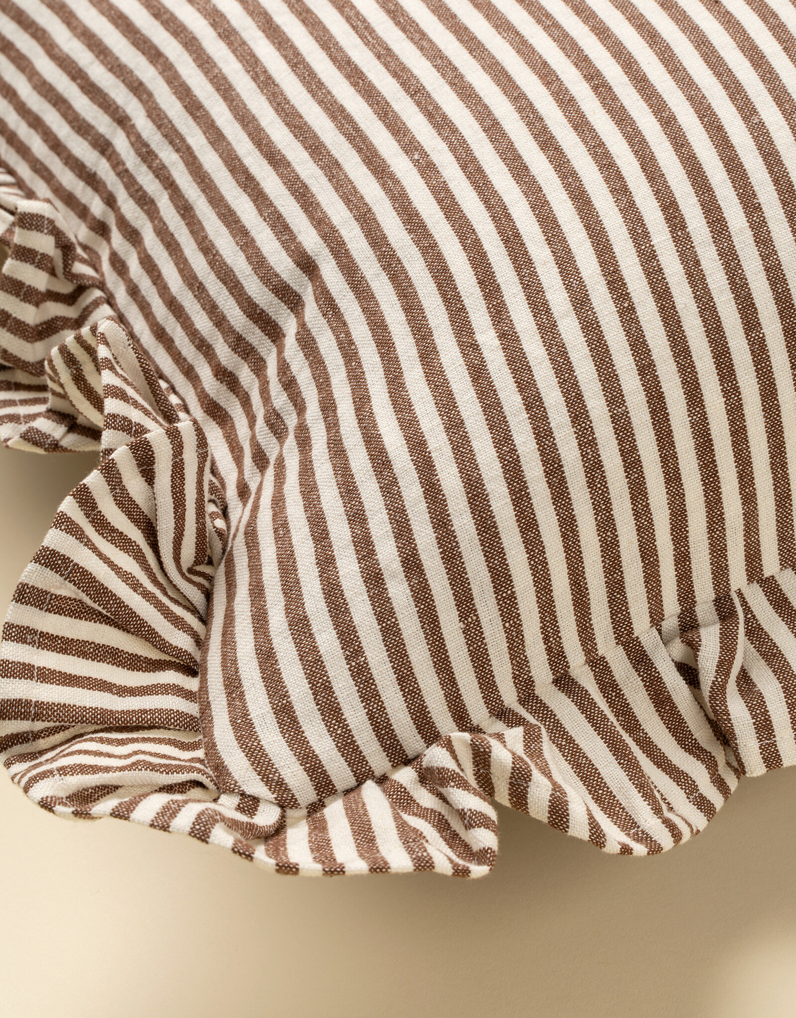 Indaba Ruffle, Thin Stripe Pillow, Brown