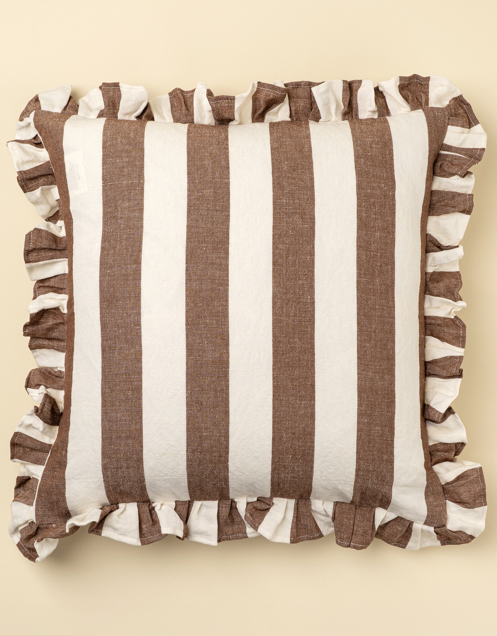 Indaba Ruffle, Thick Stripe Pillow, Brown