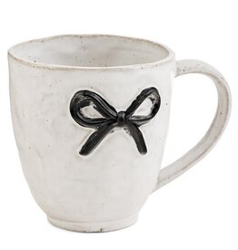 Pine Centre/Adv Stoneware Mug, White w/Blk Bow