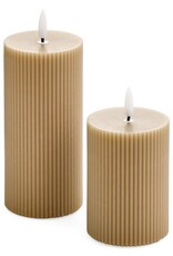 Pine Centre/Adv Pillar Candle, LED, Ribbed Mocha 4"