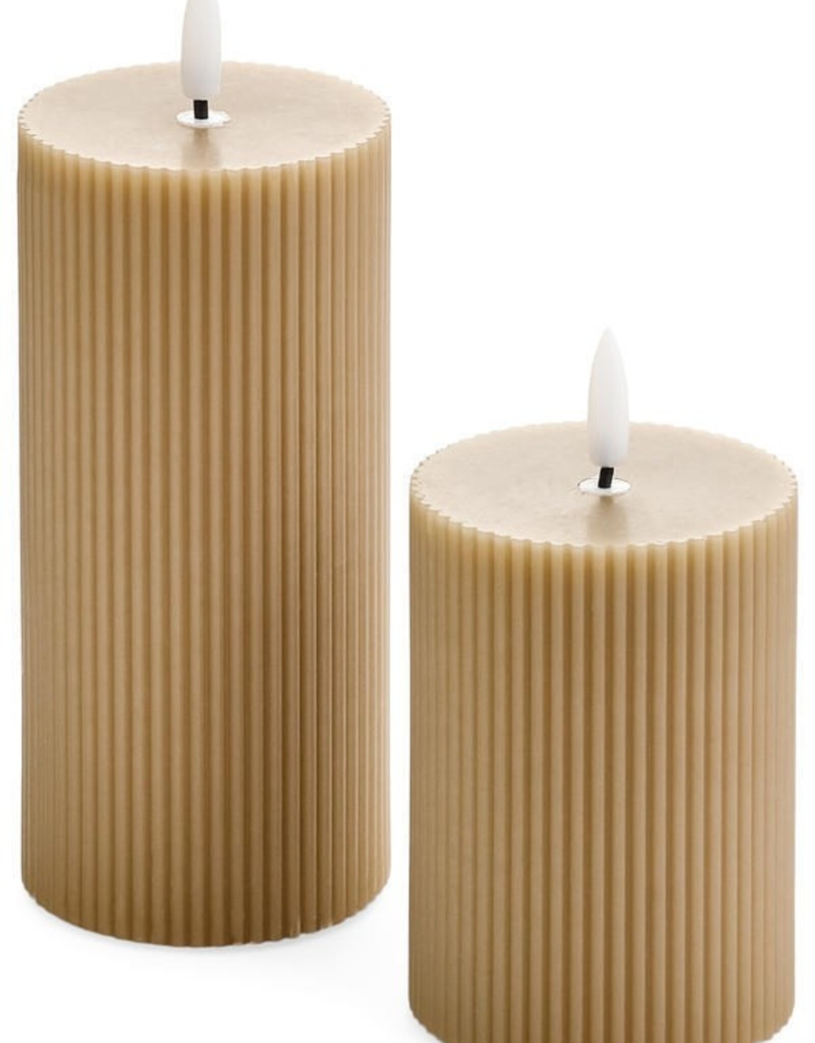 Pine Centre/Adv Pillar Candle, LED, Ribbed Mocha 4"