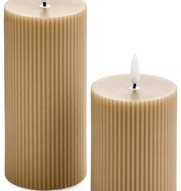 Pine Centre/Adv Pillar Candle, LED, Ribbed Mocha 4"