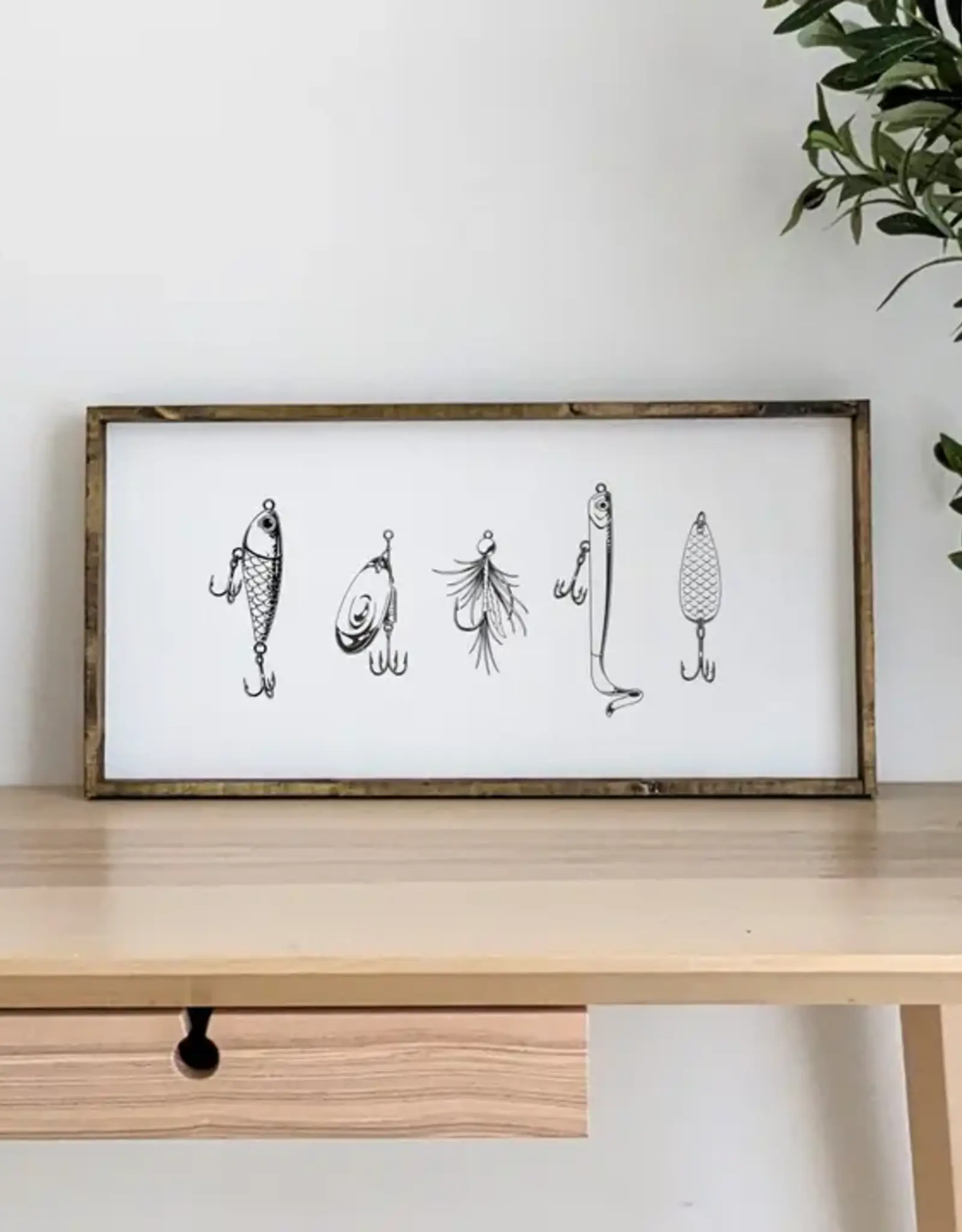 William Rae Designs Wood Sign, Vintage Fishing Lures