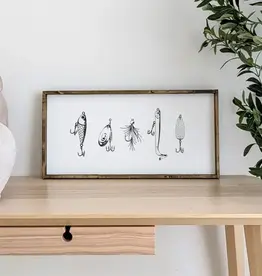 William Rae Designs Wood Sign, Vintage Fishing Lures