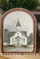 Redeemed Decor Arch Top Framed Art, Watercolor Church