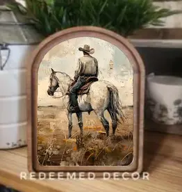 Redeemed Decor Arch Top Framed Art, White Horse Cowboy
