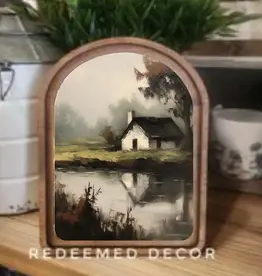 Redeemed Decor Arch Top Framed Art, Cottage Pond