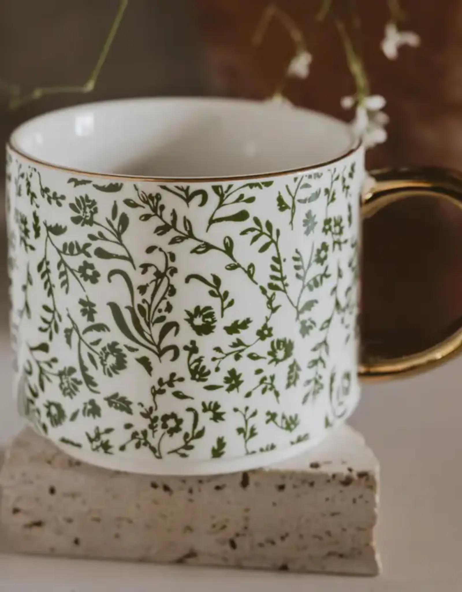Sweet Water Decor Green Floral Coffee Mug