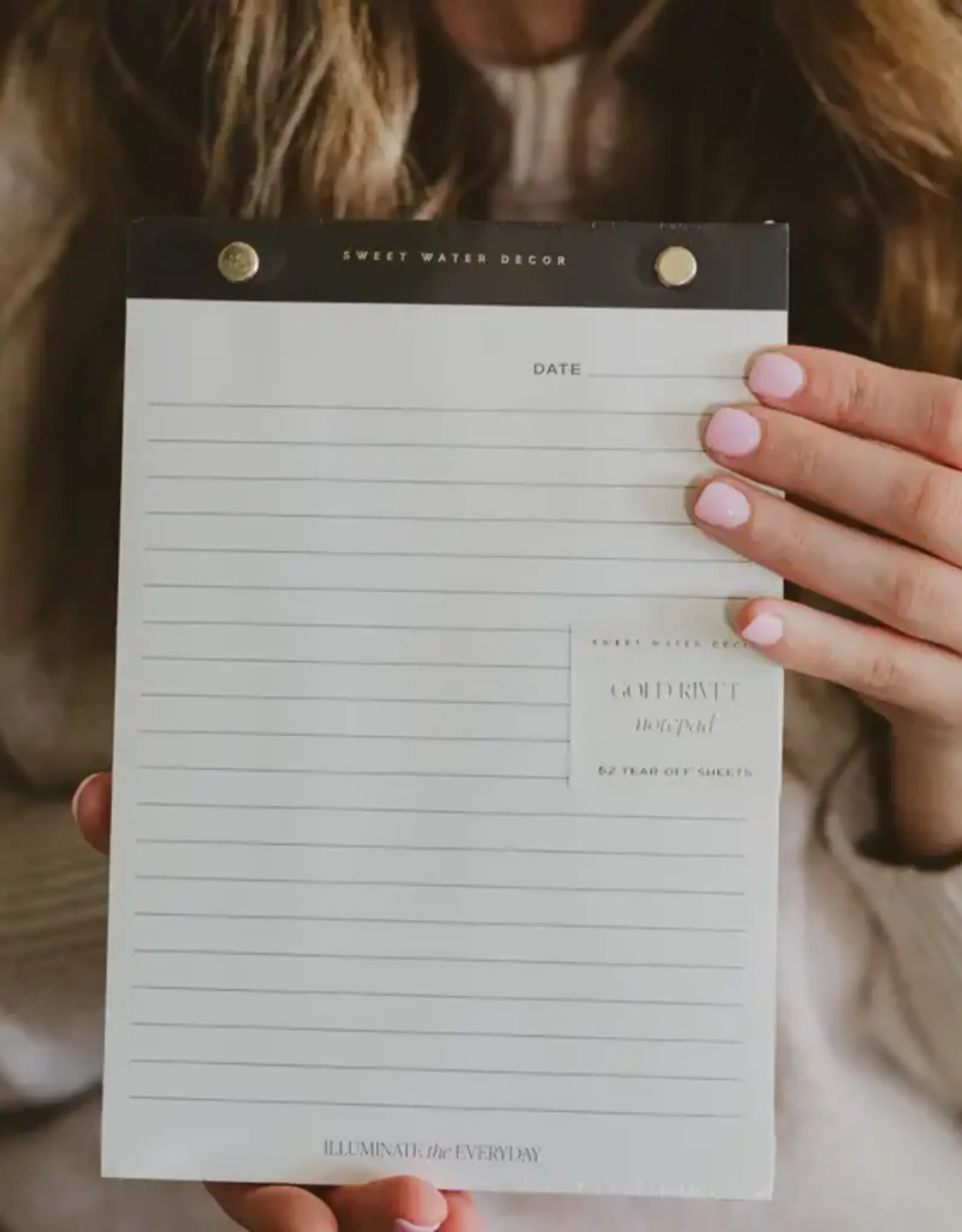 Sweet Water Decor Black & Gold Rivet Basic Notepad, Med