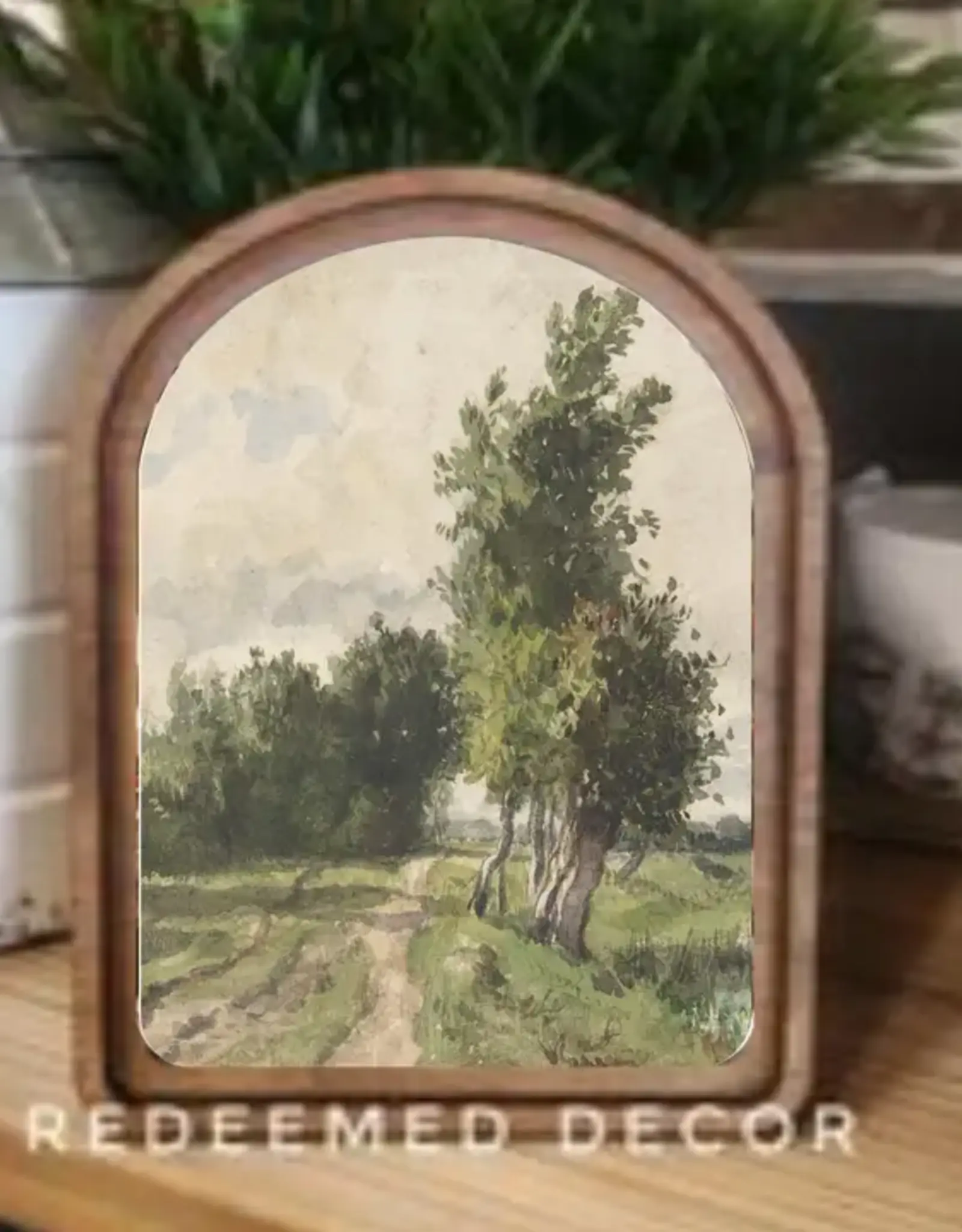 Redeemed Decor Arch Top Framed Art, Dirt Road Landscape 8x11"