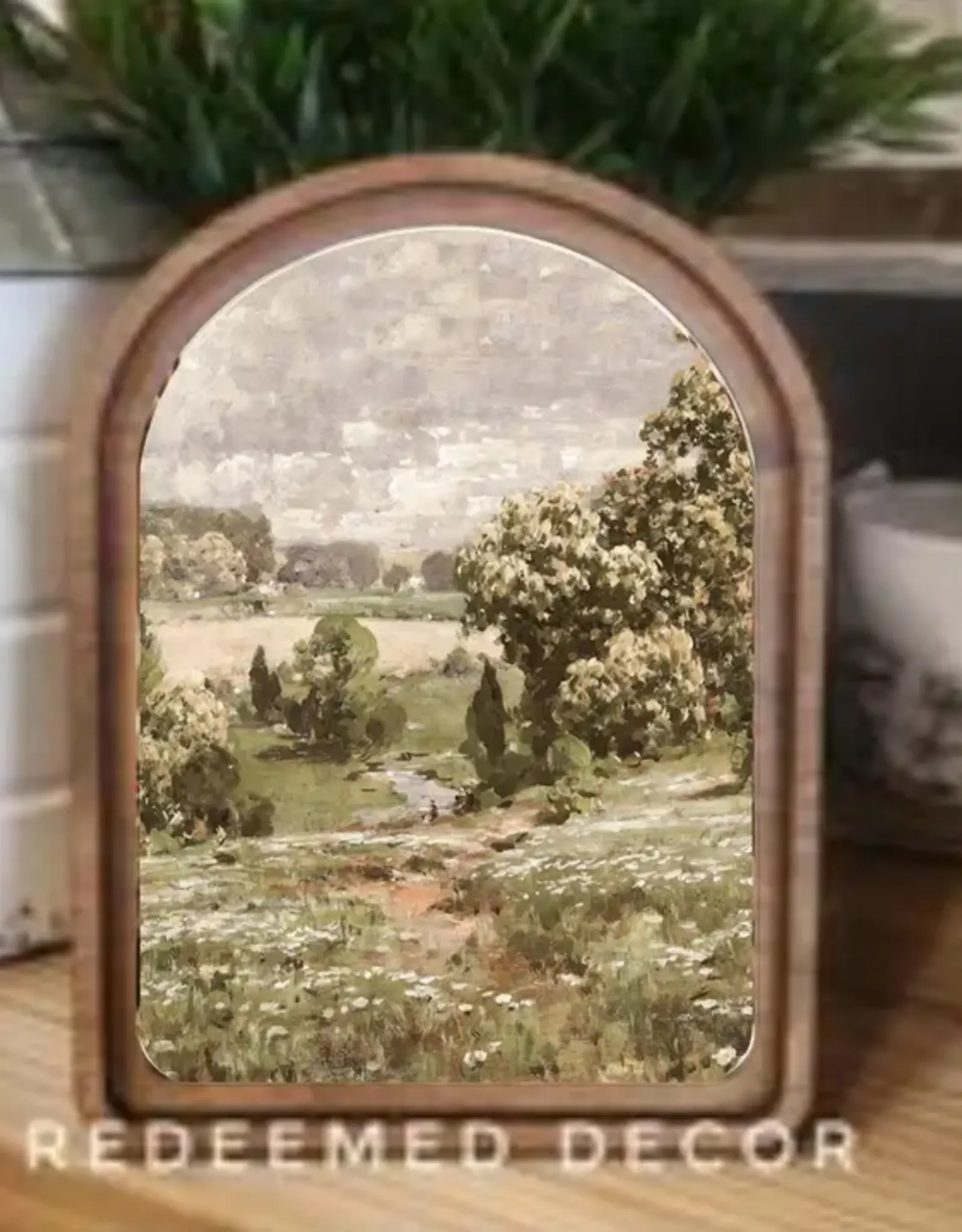 Redeemed Decor Arch Top Framed Art, Spring Landscape 8x11"