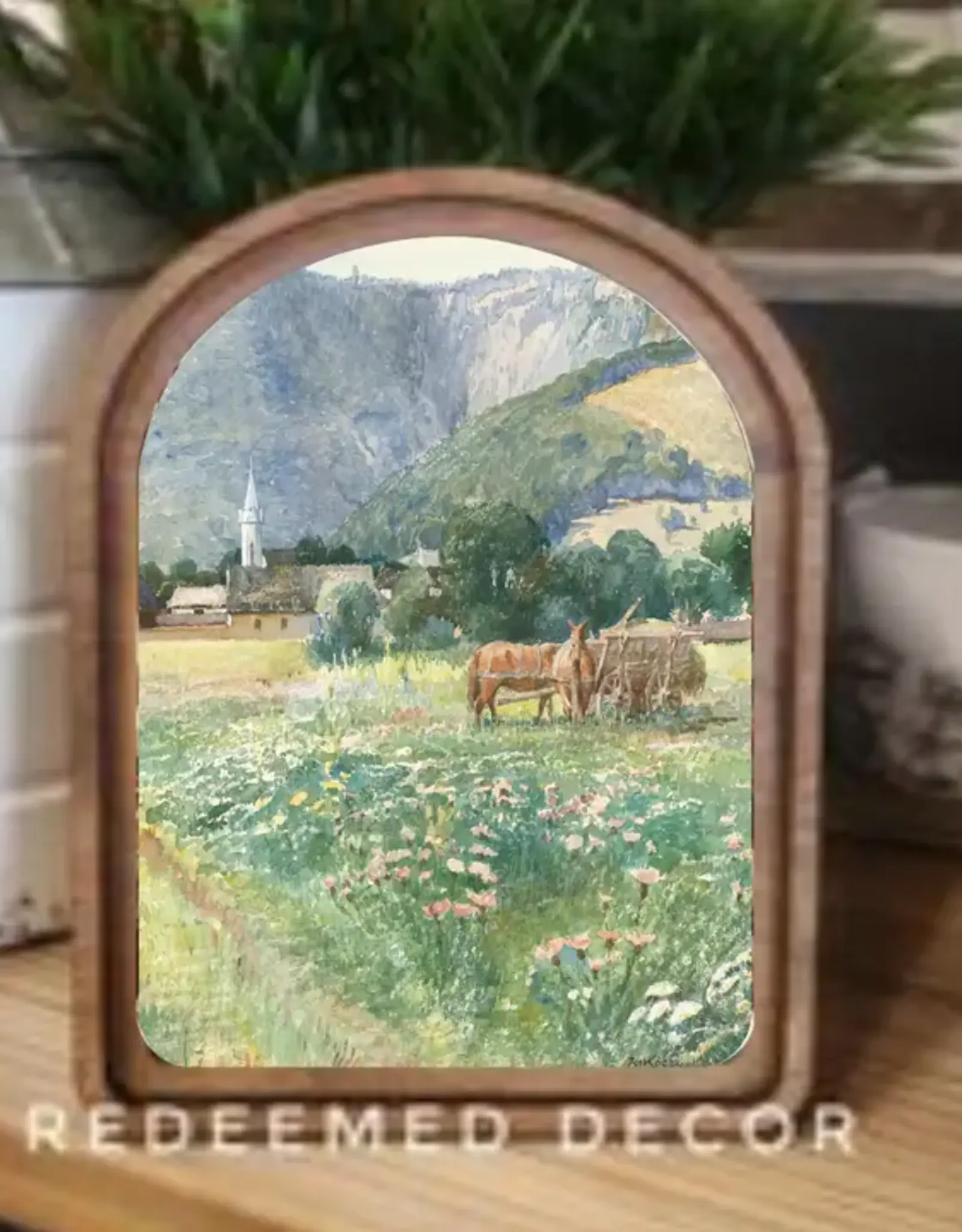 Redeemed Decor Arch Top Framed Art, Blooming Meadows