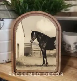 Redeemed Decor Arch Top Framed Art, Black Horse