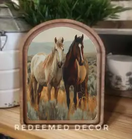 Redeemed Decor Arch Top Framed Art, Two Horses