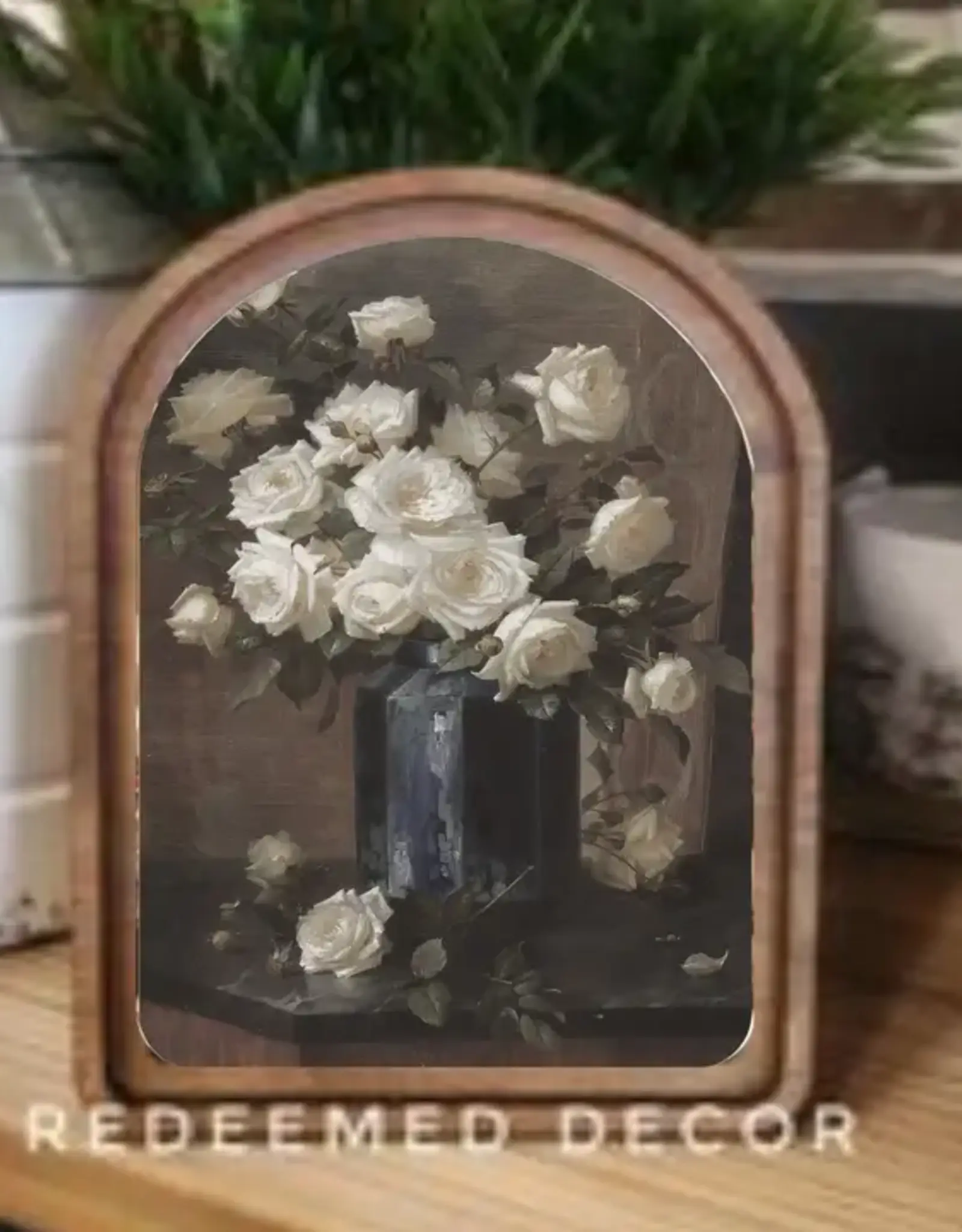Redeemed Decor Arch Top Framed Art, Moody Roses