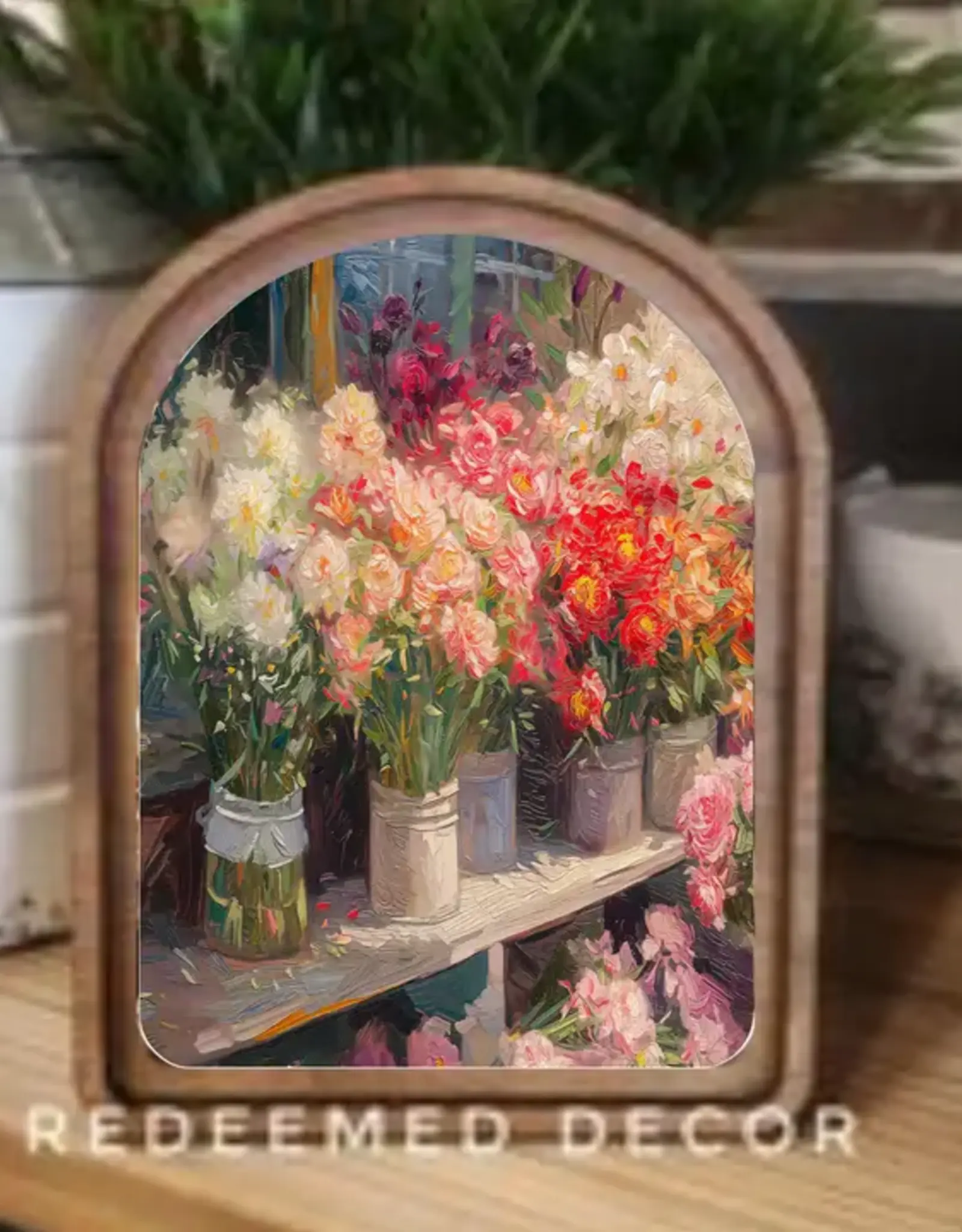 Redeemed Decor Arch Top Framed Art, Flower Shop