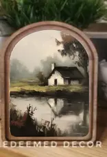 Redeemed Decor Arch Top Framed Art, Cottage Pond 8x11"