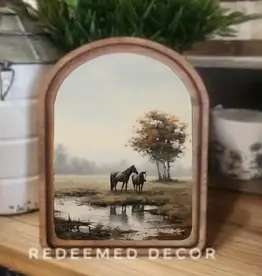 Redeemed Decor Arch Top Framed Art, Pasture Horses