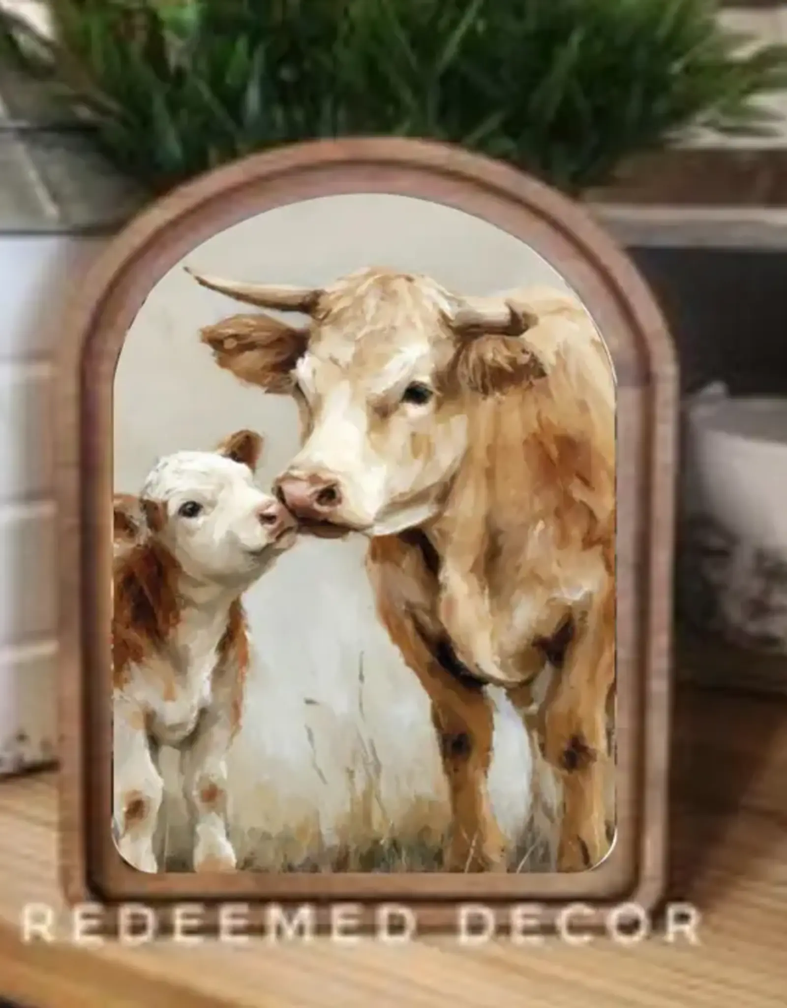 Redeemed Decor Arch Top Framed Art, Cow Calf