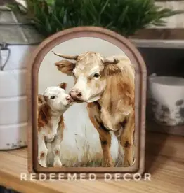 Redeemed Decor Arch Top Framed Art, Cow Calf