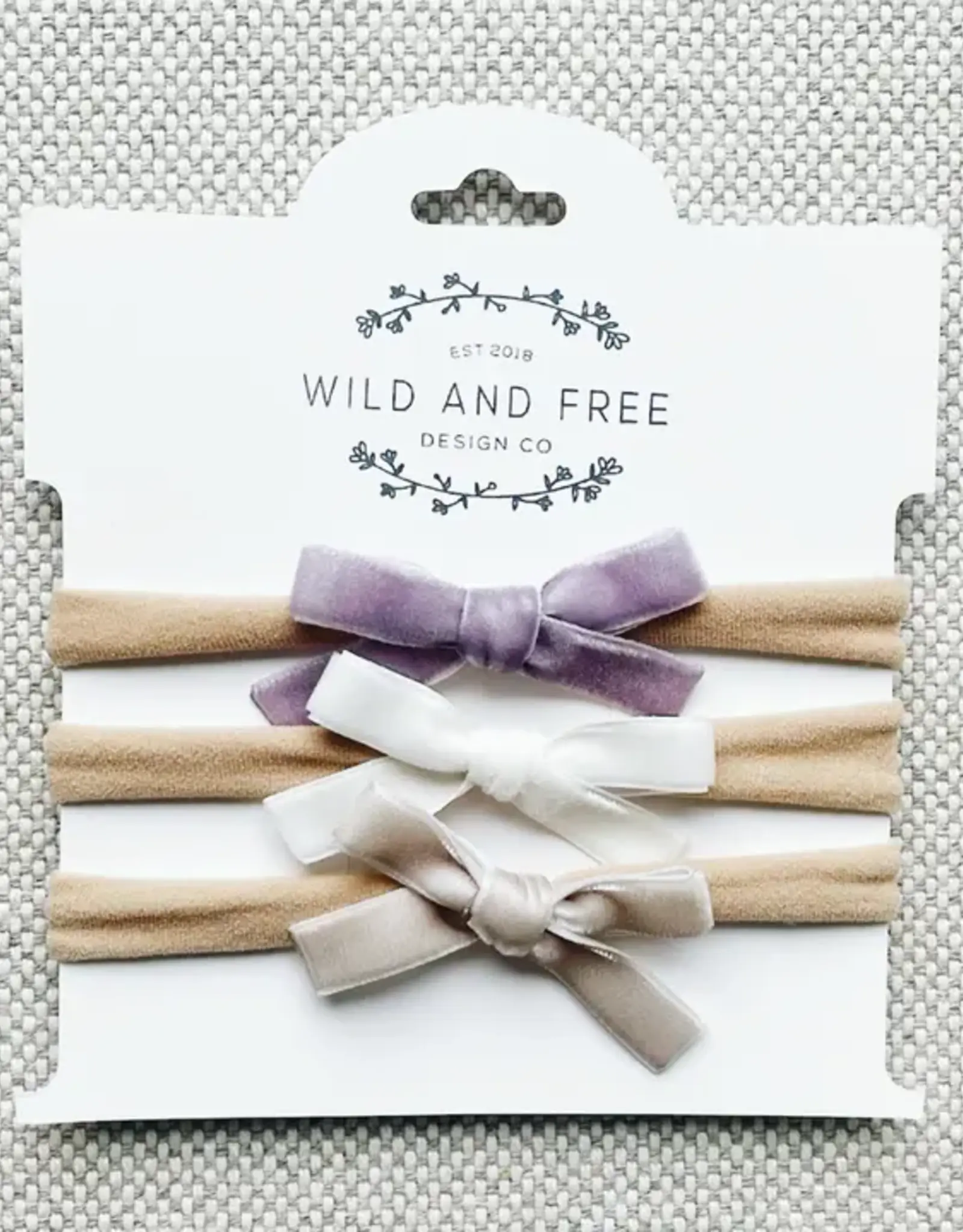 Wild and Free Design Co Velvet Baby Bow Headband Set, Lavender
