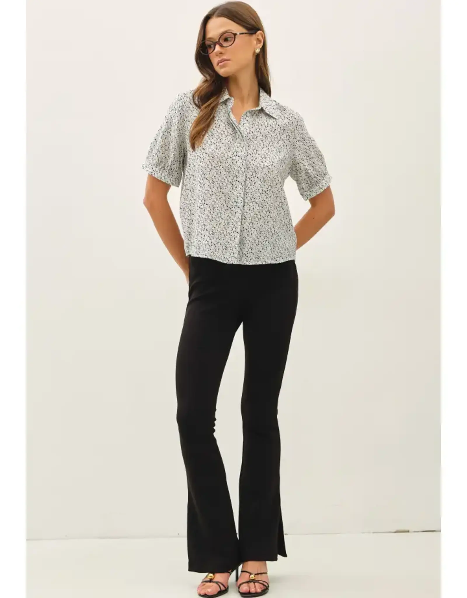 Ditsy Print Puff Sleeve Blouse