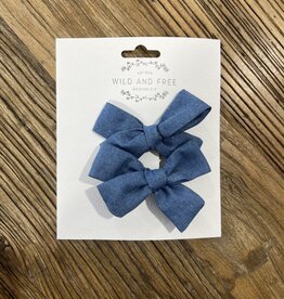 Wild and Free Design Co Neutral Alligator Clip Bow Set, Denim