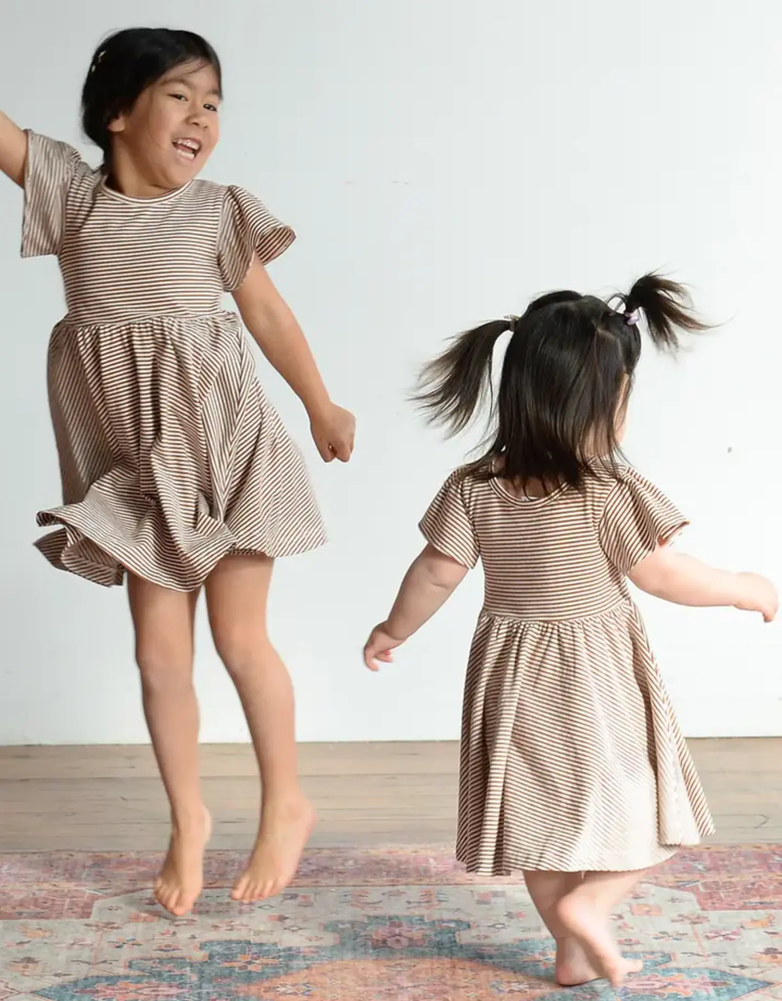 City Mouse Studio Twirl Dress Toffee Stripe