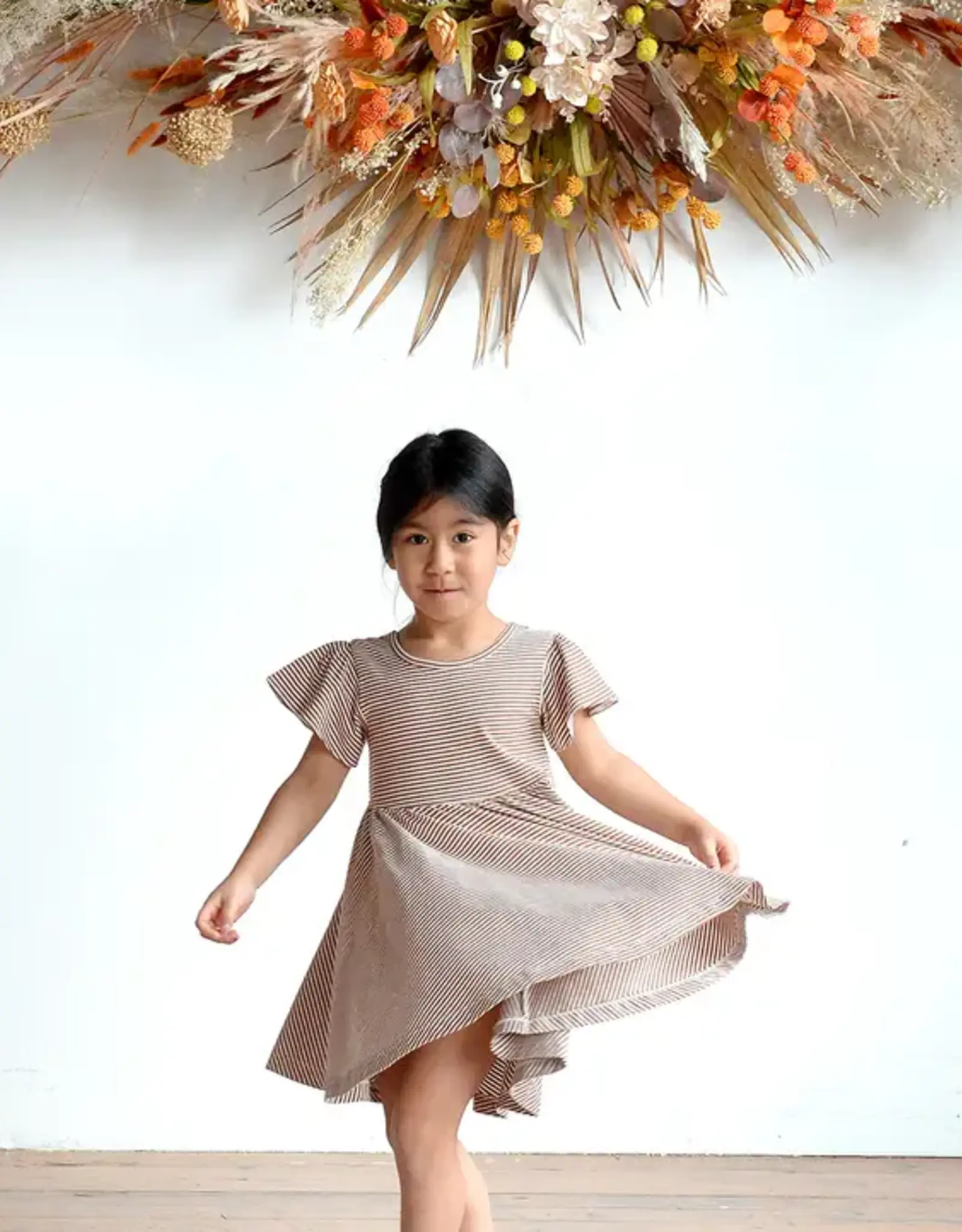 City Mouse Studio Twirl Dress Toffee Stripe