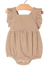 City Mouse Studio Overall Flutter Romper, Toffee Stripe
