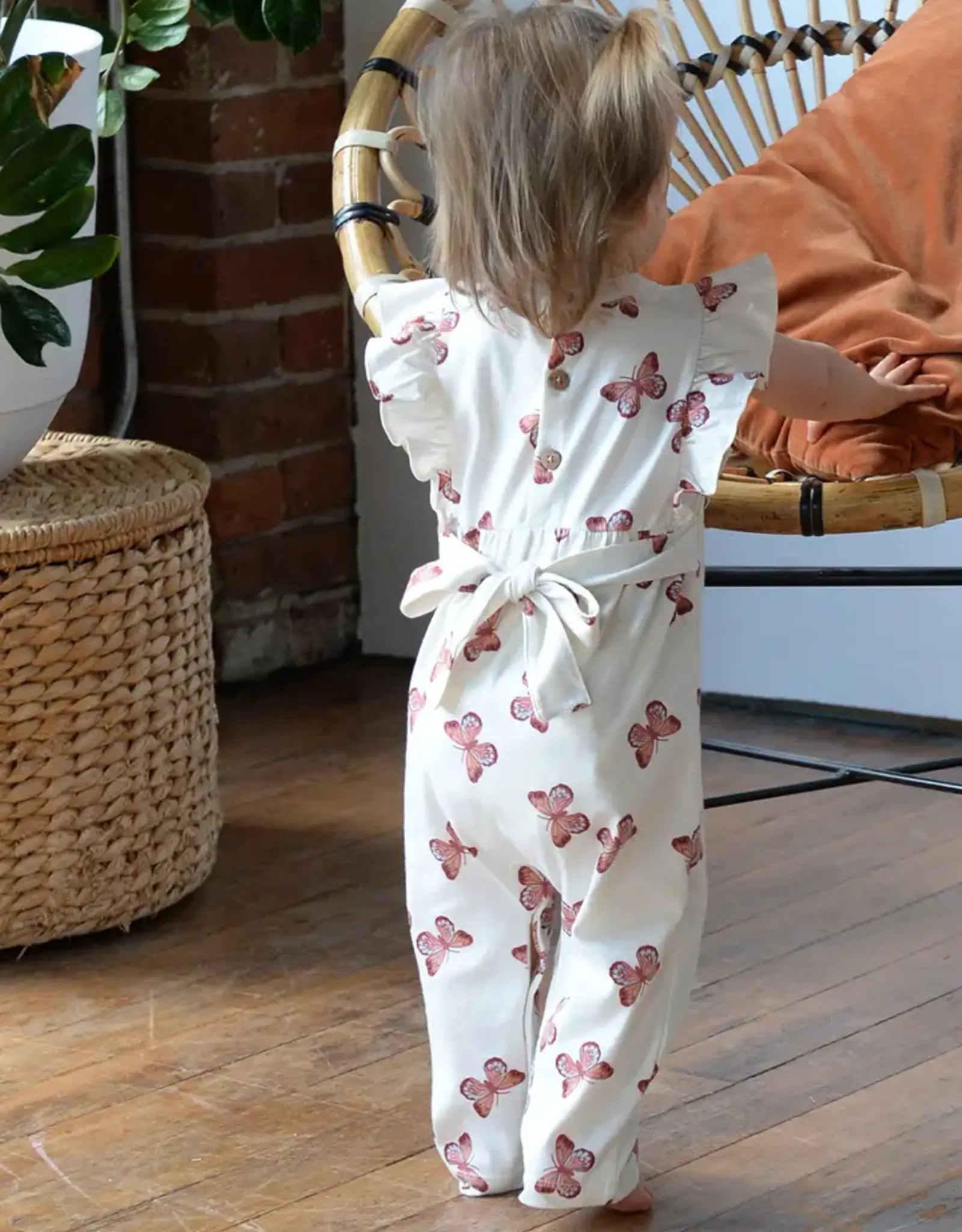 City Mouse Studio Flutter Long Romper, Butterflies