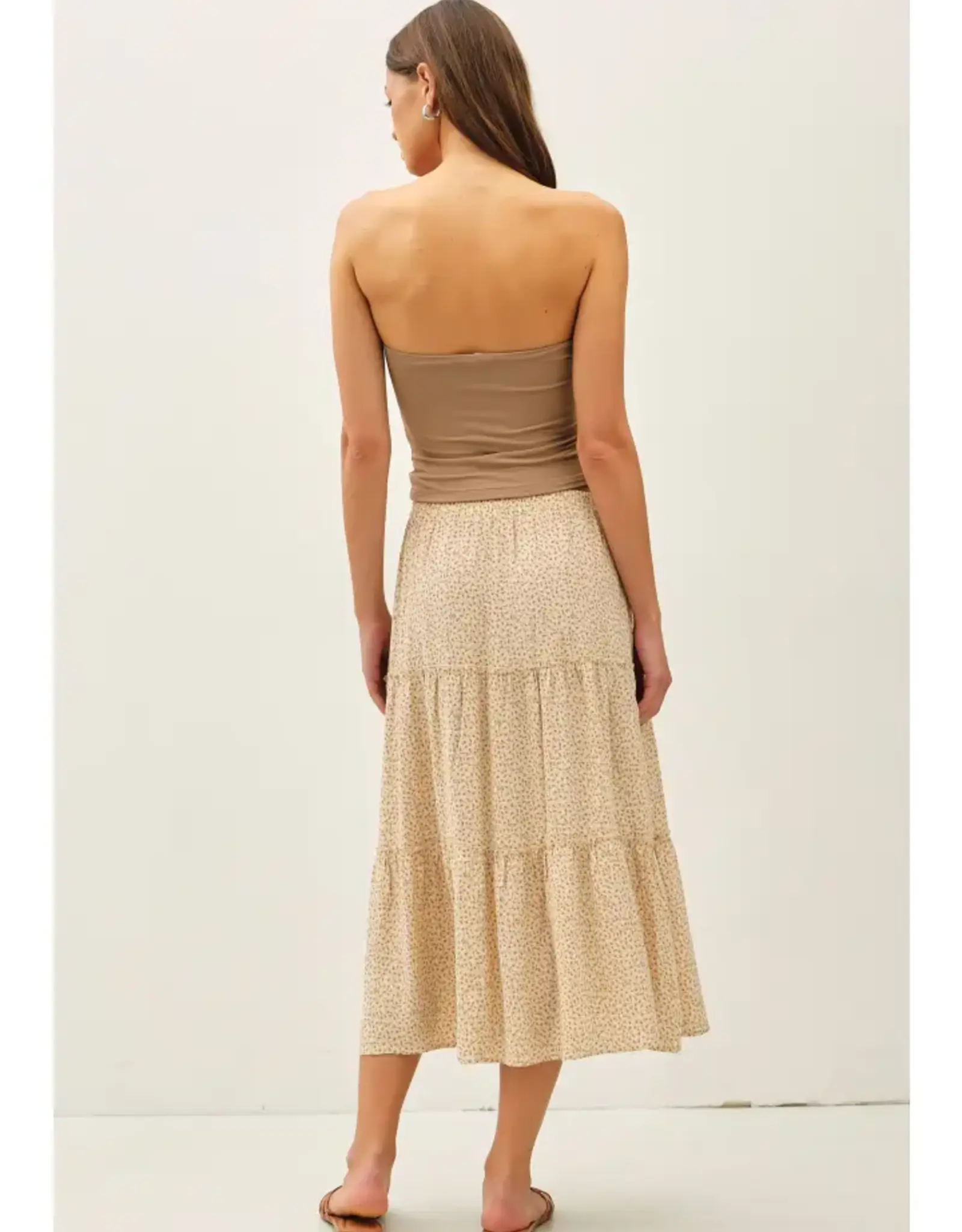 Tiered Floral Print Midi Skirt