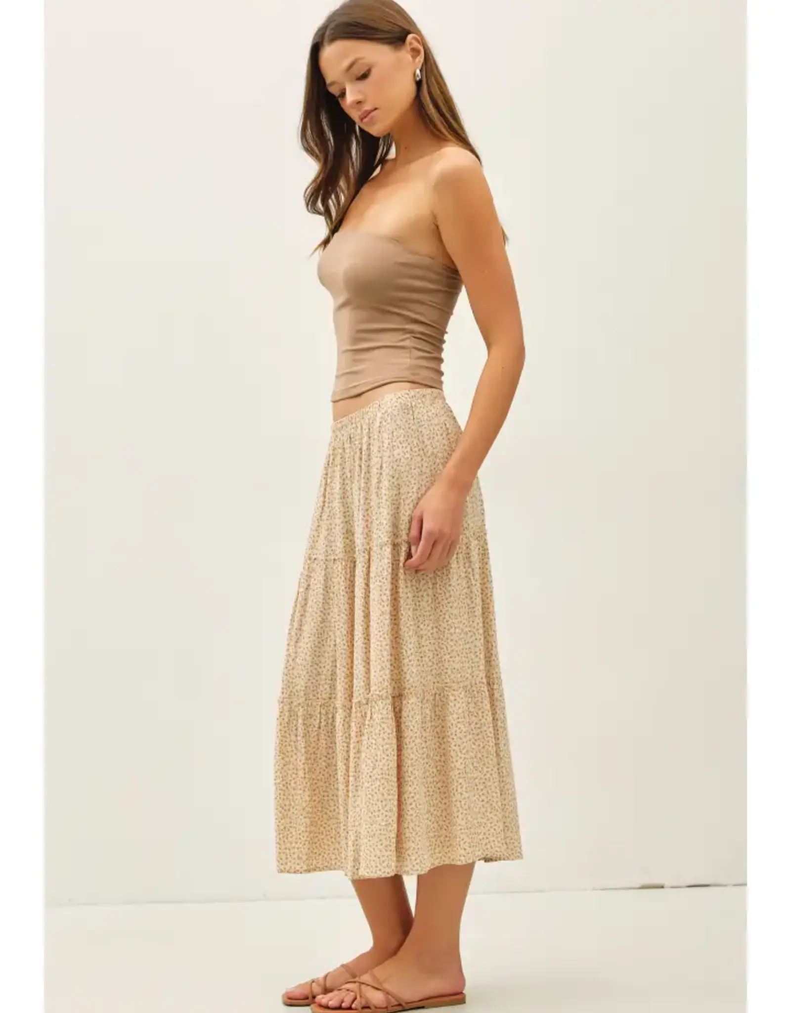 Tiered Floral Print Midi Skirt