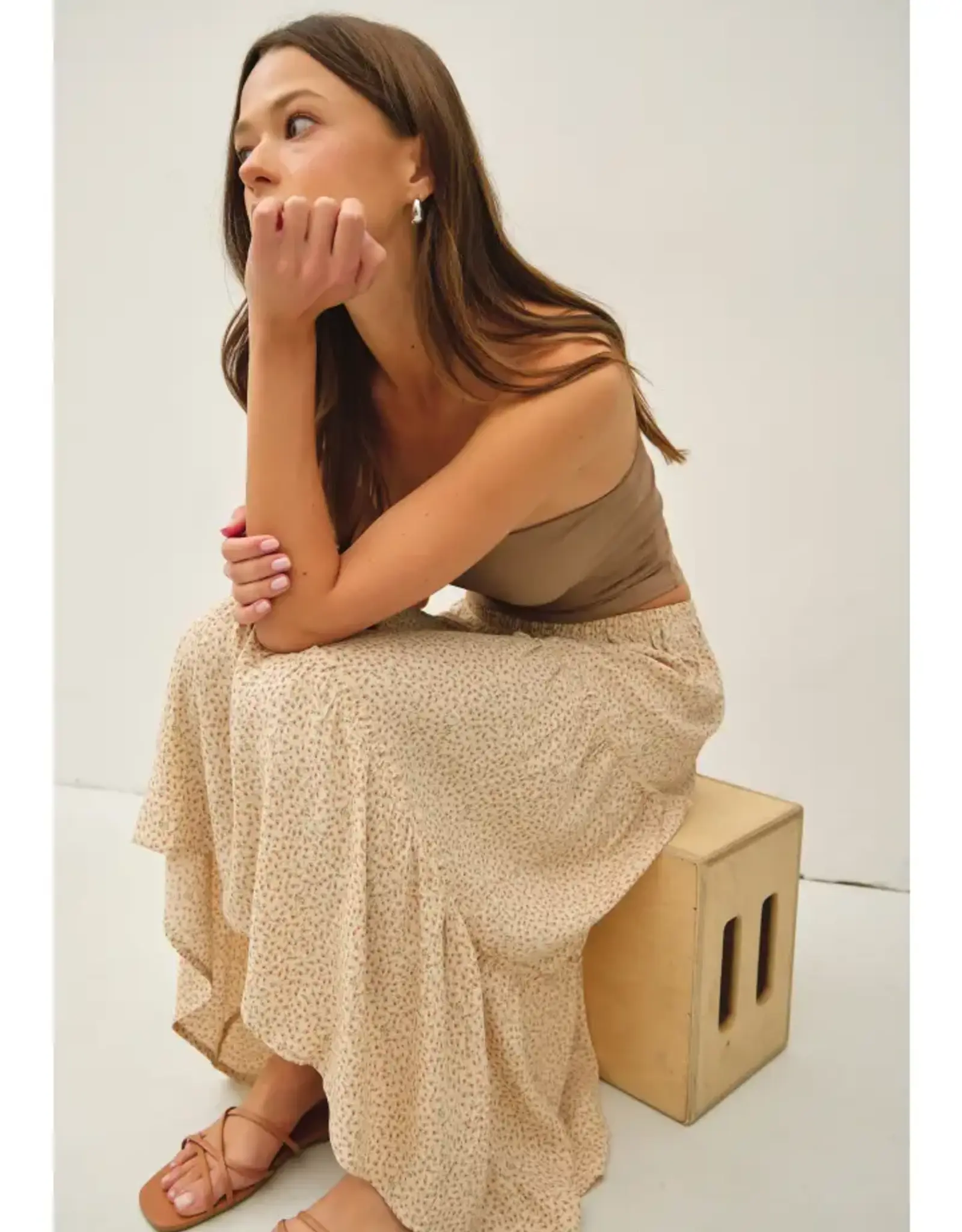 Tiered Floral Print Midi Skirt