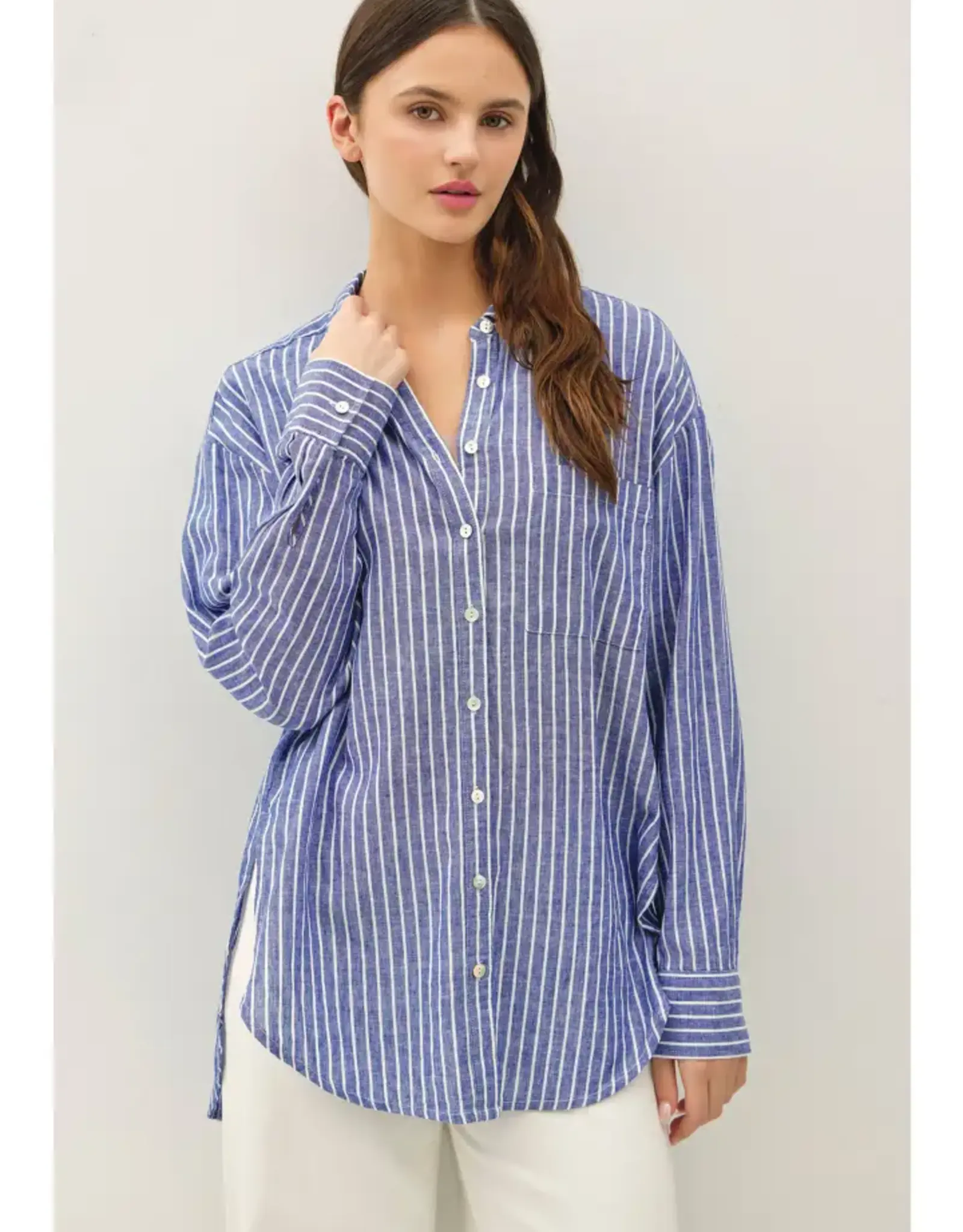 Cotton Linen Blend Button Up