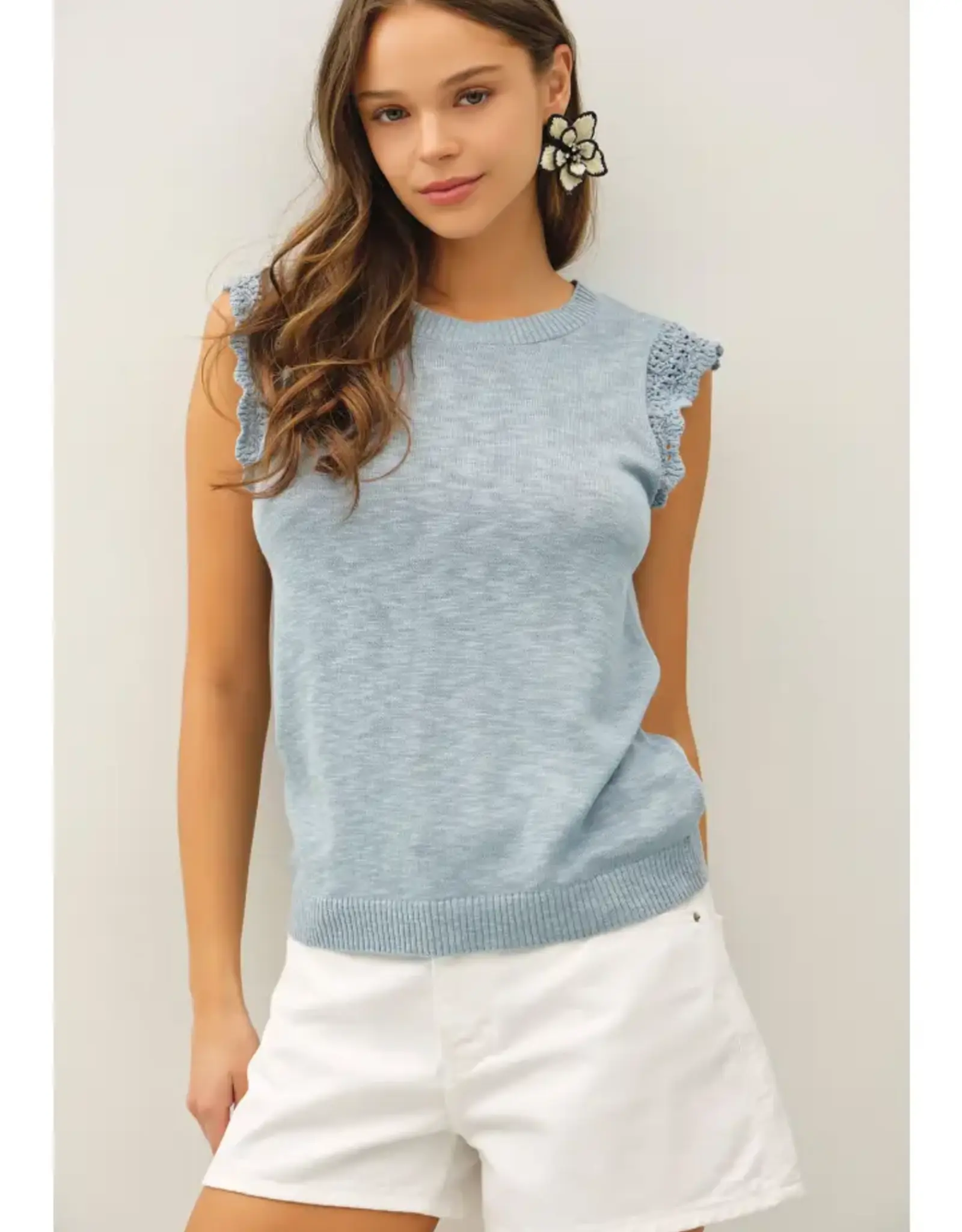 Crochet Ruffle Sleeve Top