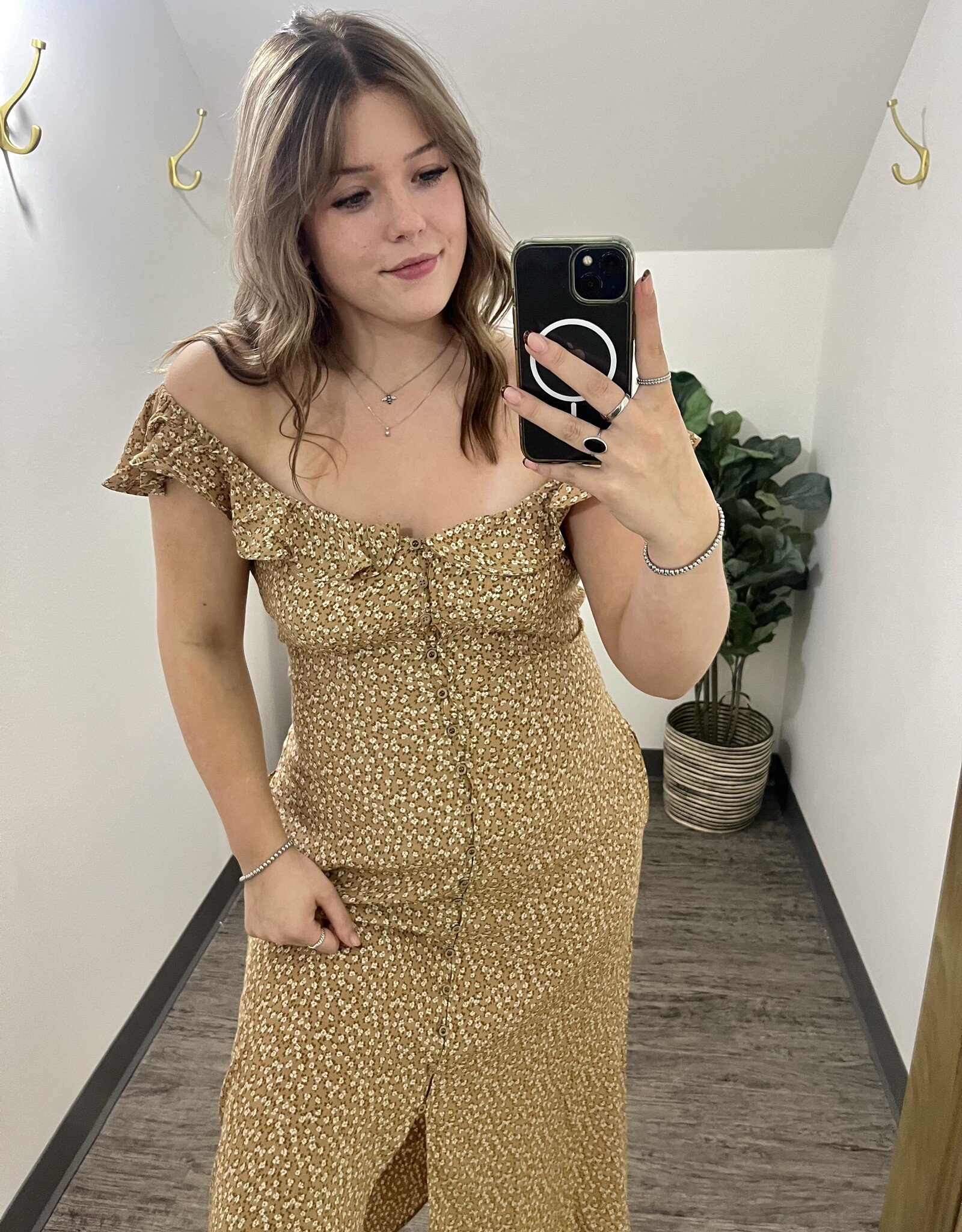 Vintage Ditsy Print Midi Dress