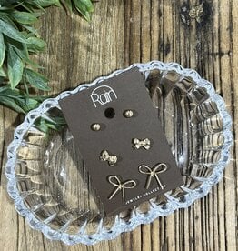 Rain Jewlery Gold Bows & Ball Earrings Set