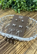 Rain Jewlery Silver Bows & Ball Earrings Set