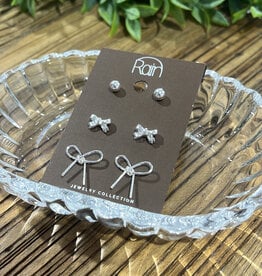 Rain Jewlery Silver Bows & Ball Earrings Set