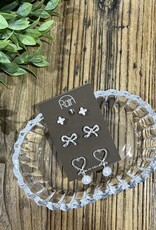 Rain Jewlery Silver Clover Bow Earrings Set