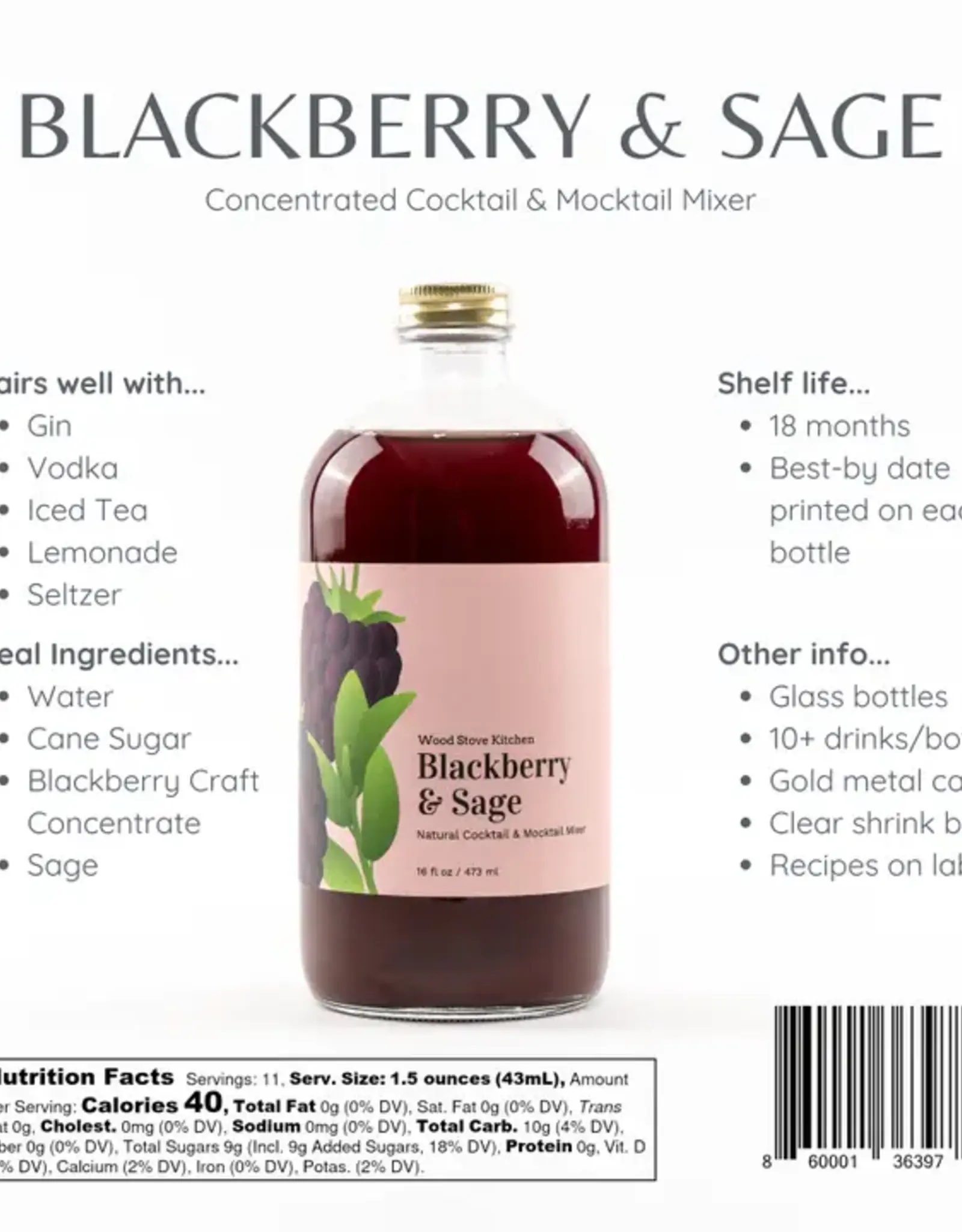 Wood Stove Kitchen Cocktail Mixer, Blackberry & Sage