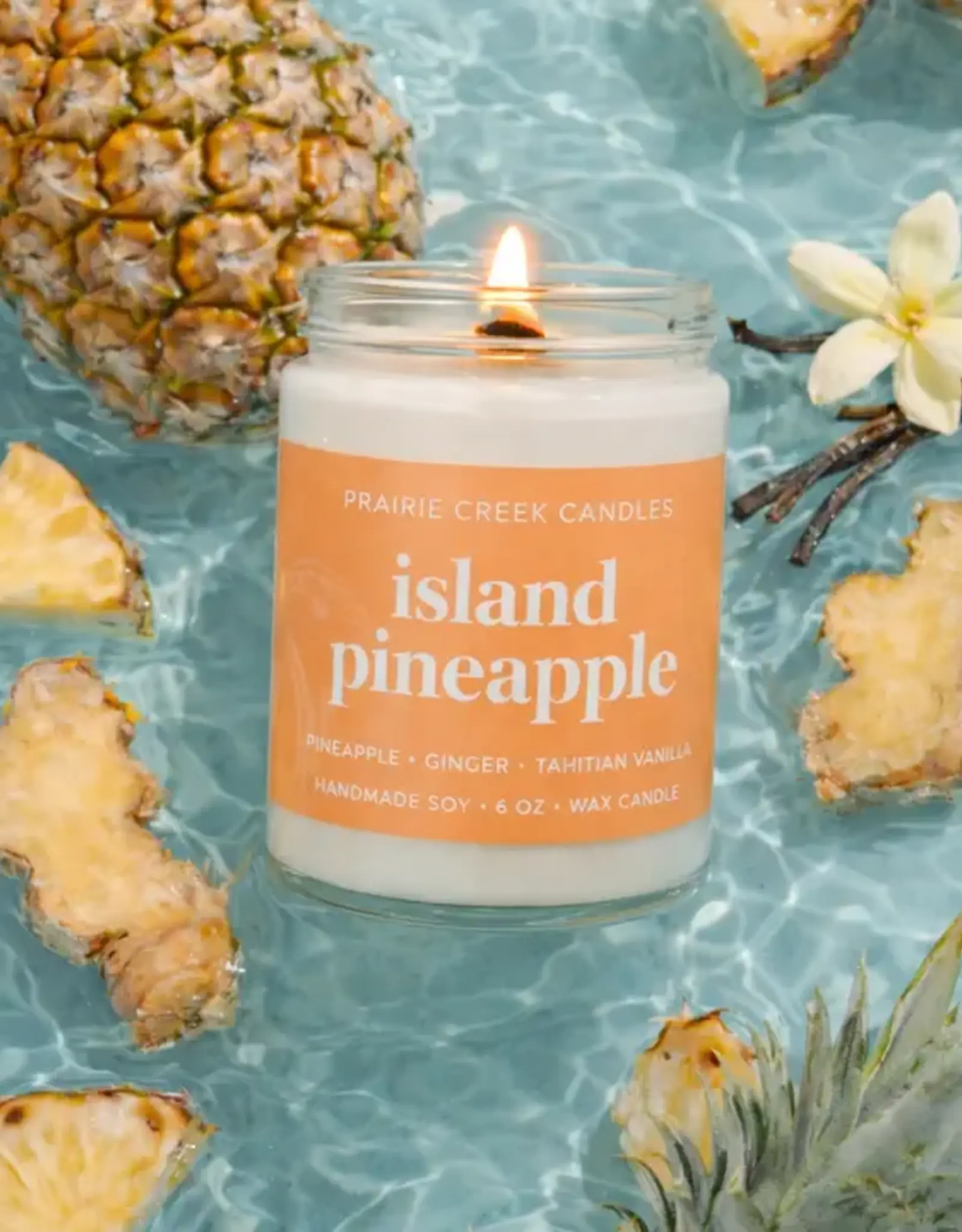 Prairie Creek Candles Wood Wick Candle, Island Pineapple 8oz