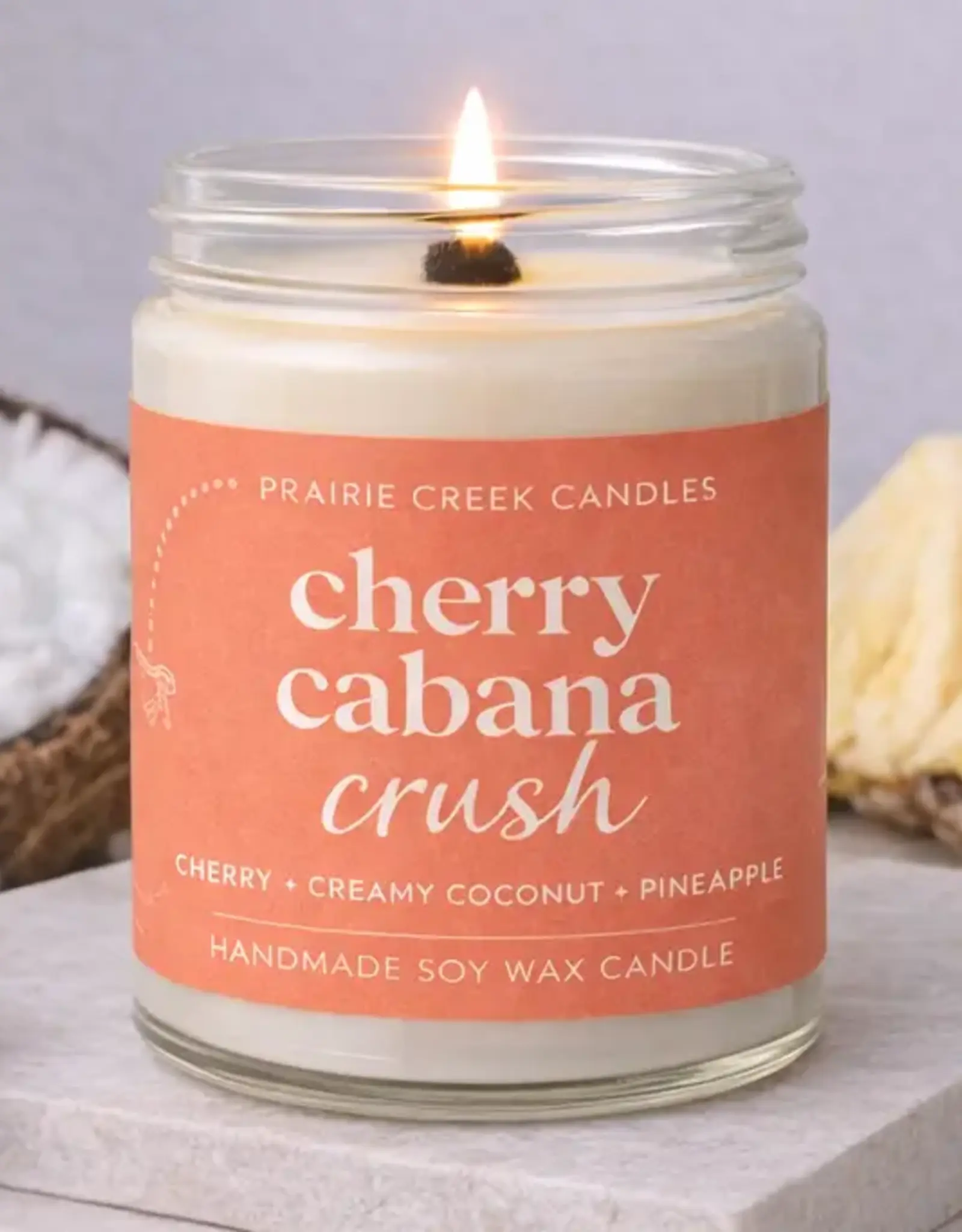 Prairie Creek Candles Wood Wick Candle, Cherry Cabana Crush 8oz