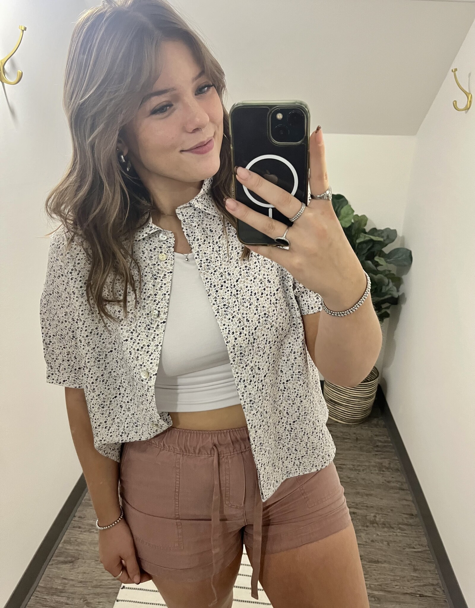 Ditsy Print Puff Sleeve Blouse