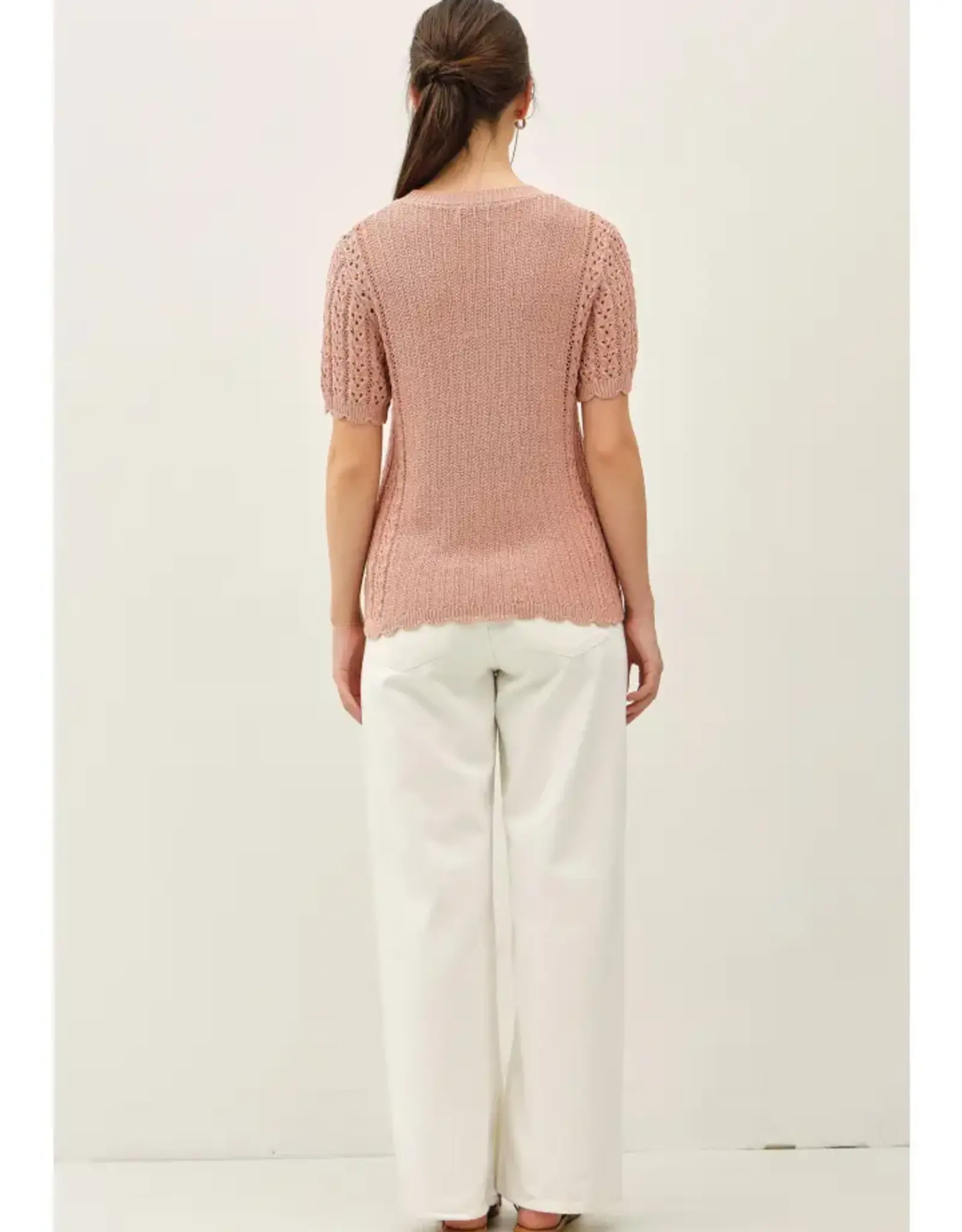 Pointelle Scalloped Short Sleeve Top