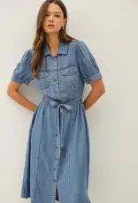 Puff Sleeve Denim Midi Dress